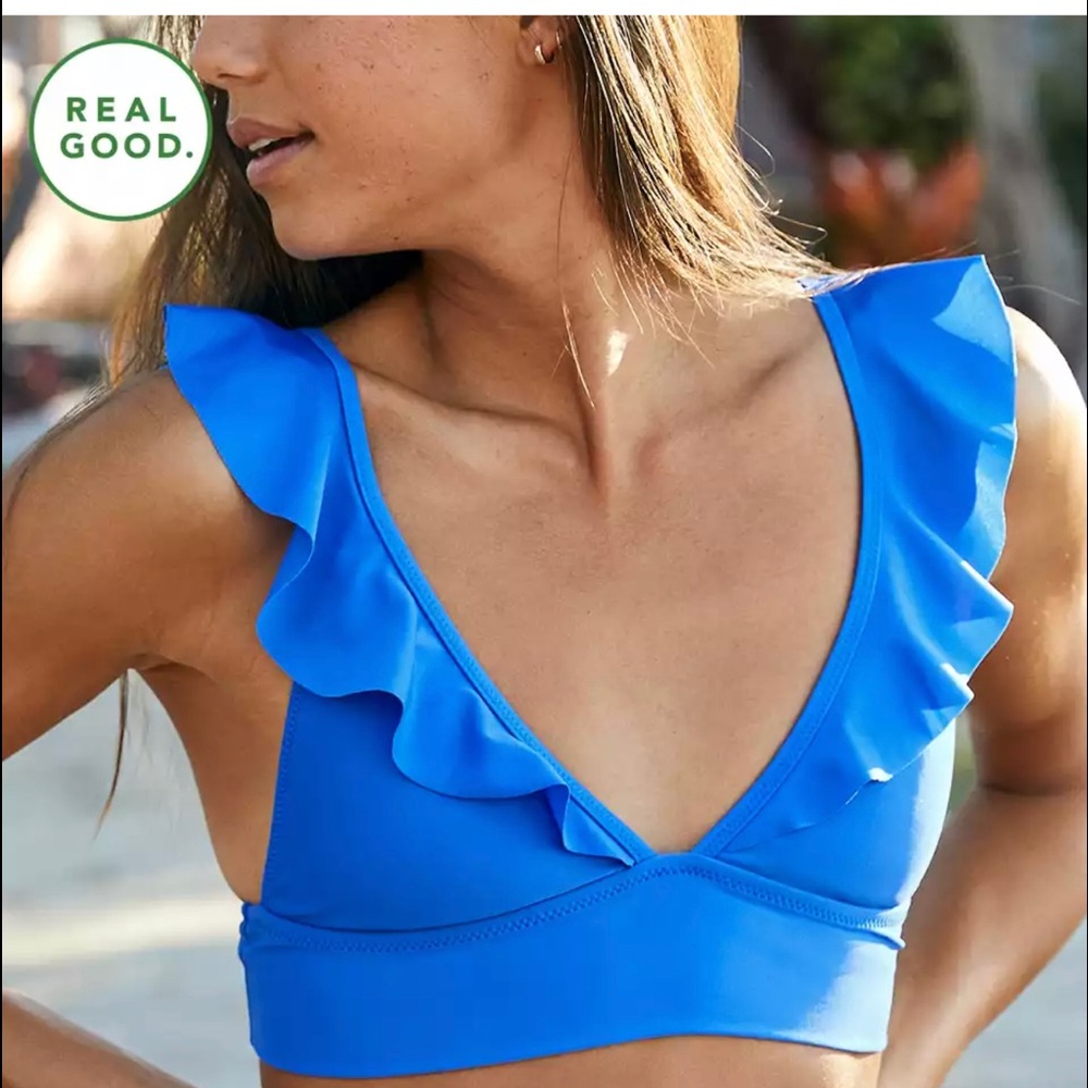 NWT Aerie Blue Ruffle Triangle Swim Top